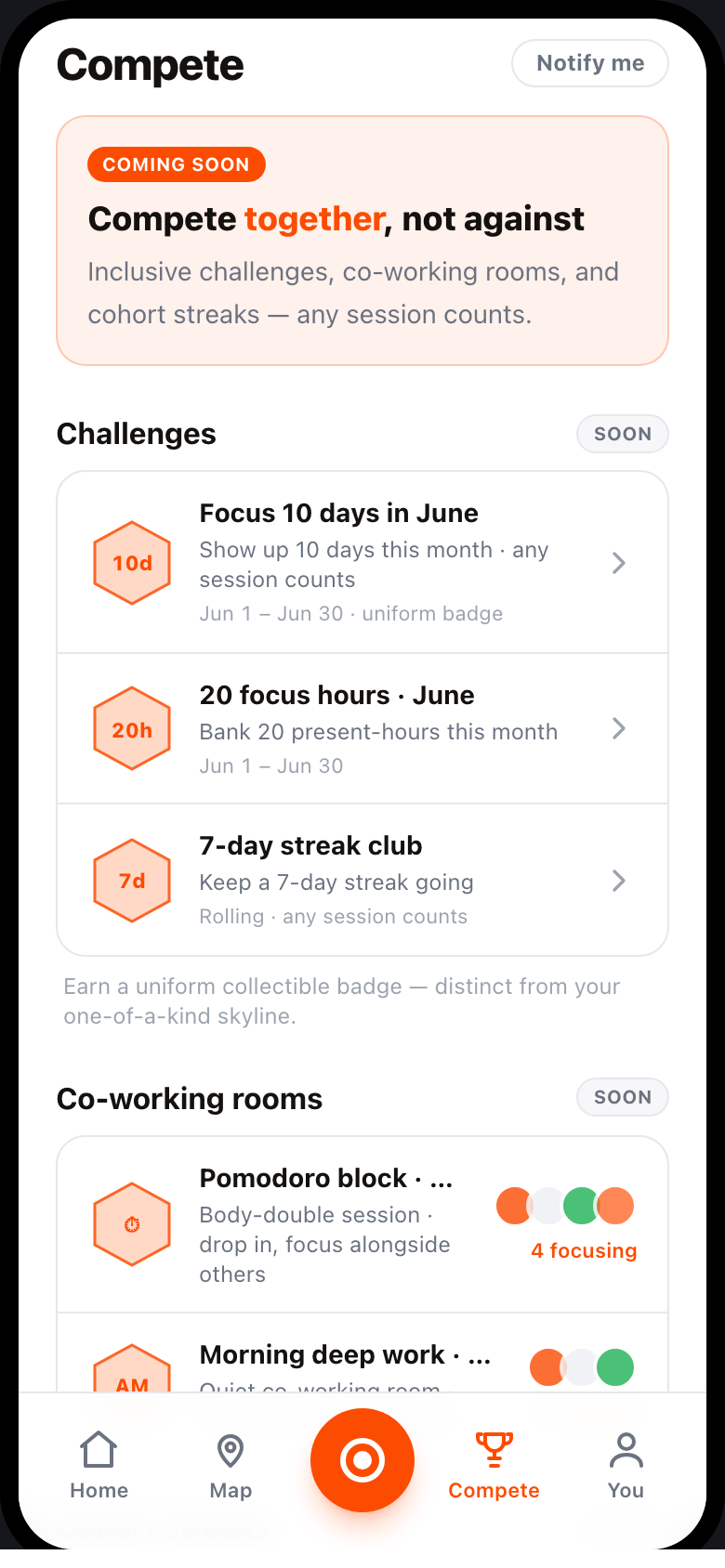 A weekly league where focus sessions are compared, verified by presence.